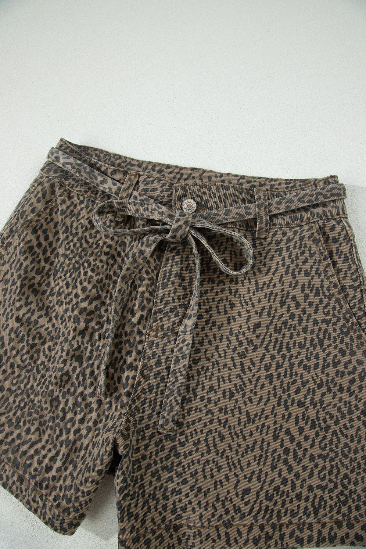 Faith Print Loose belted self tie waist leopard printed denim Shorts