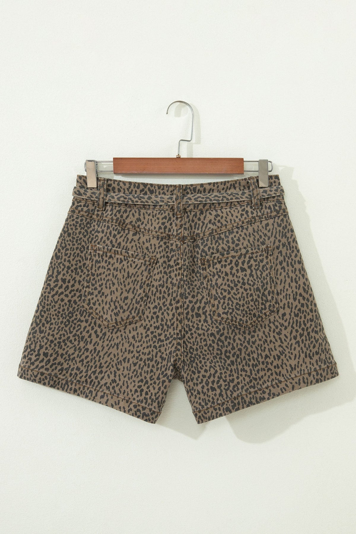 Faith Print Loose belted self tie waist leopard printed denim Shorts
