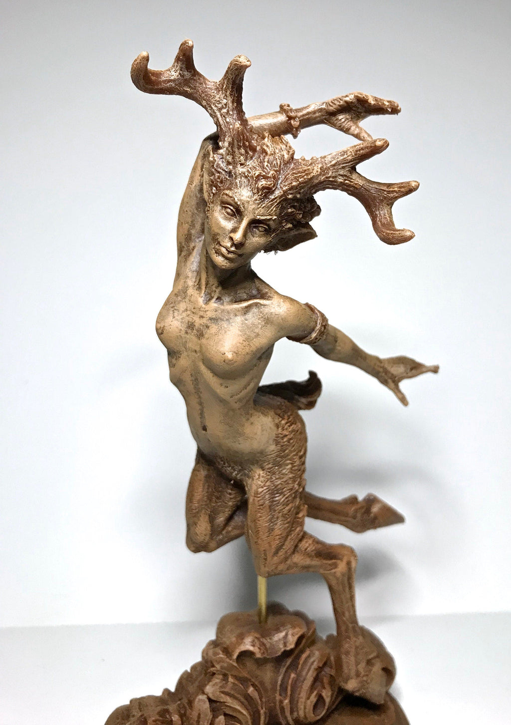 Faun Statue, Hand Painted Resin Sculpture | Mythical Forest Creature Figurine | Woodland Female Satyr Statue for Fantasy Art Decor