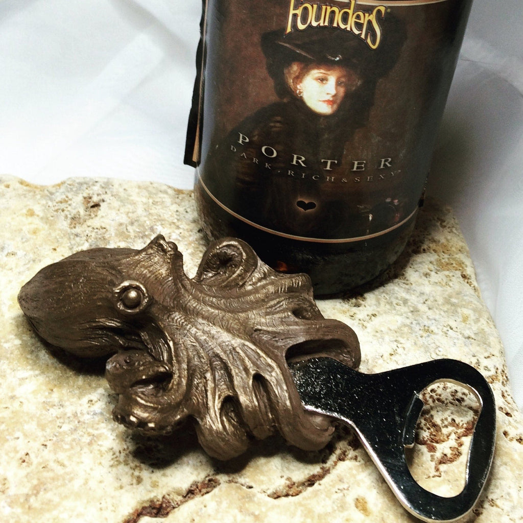 Kraken Octopus Bottle Opener, Hand Painted Resin | Gothic Nautical Barware, Octopus Bottle Opener | Fantasy Gothic Beer and Barware Gift