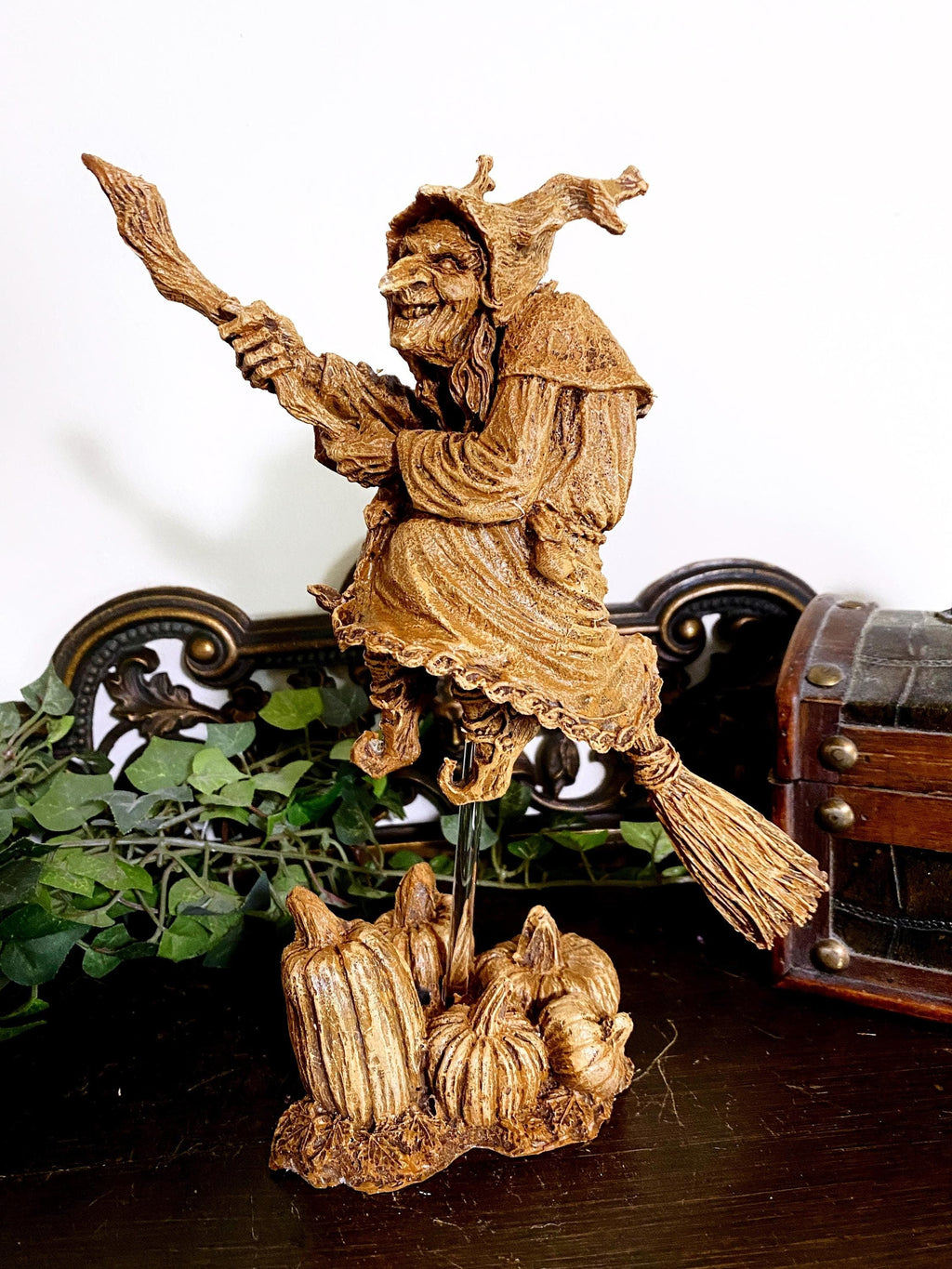 La Befana the Witch Statue, Hand Painted Resin Sculpture | Rustic Folklore Crone Figurine | Spooky Home Decor for Halloween Dark Christmas