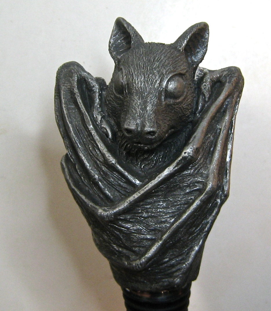 Fruit Bat Wine Stopper, Hand Painted Resin Sculpture | Gothic Art Barware| Mythical Bat Bottle Stopper, Fantasy Gothic Wine and Barware Gift