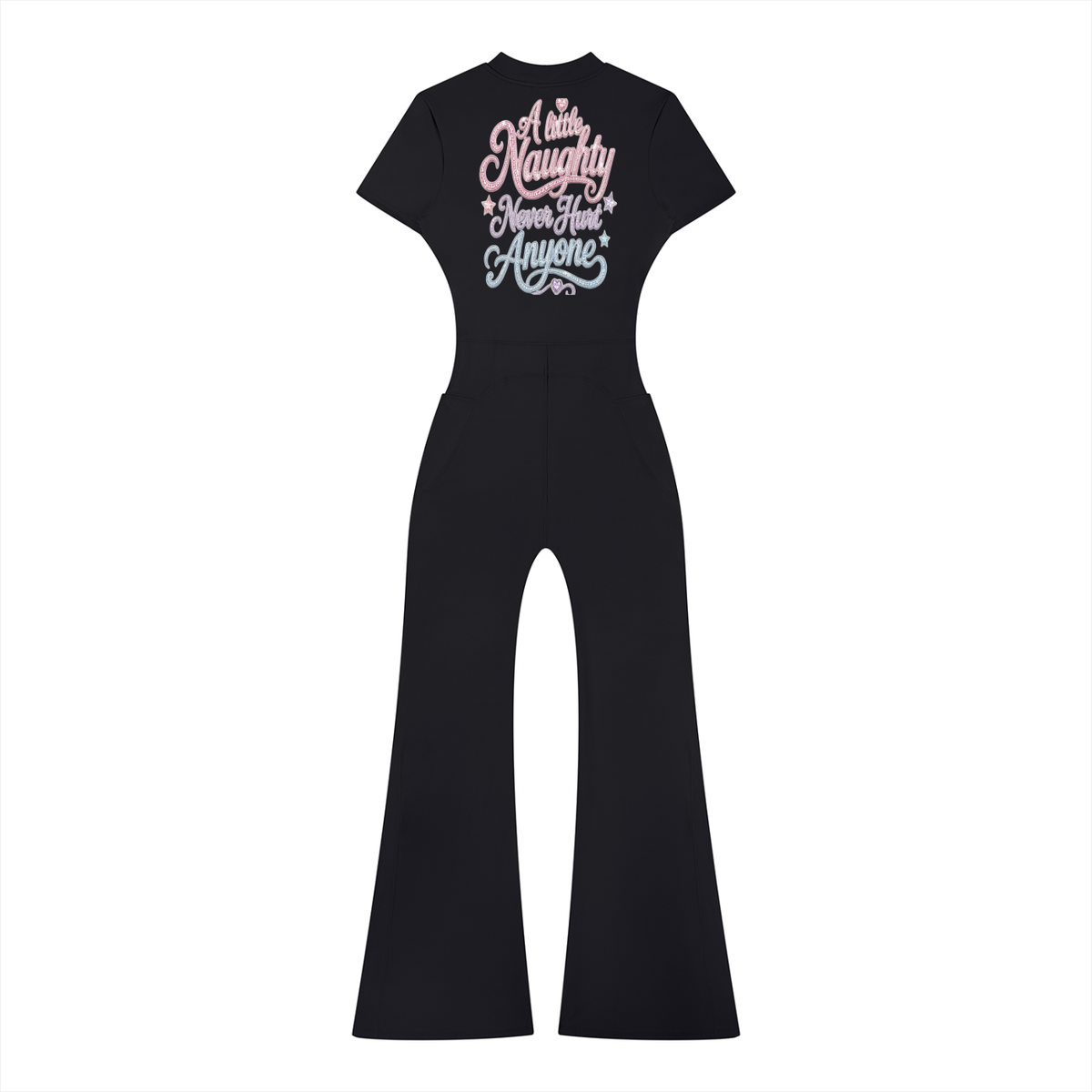 A Little Naughty Never Hurt Anyone Girl Gang Women’s Tight Flared Leg Quarter-Zip Jumpsuit