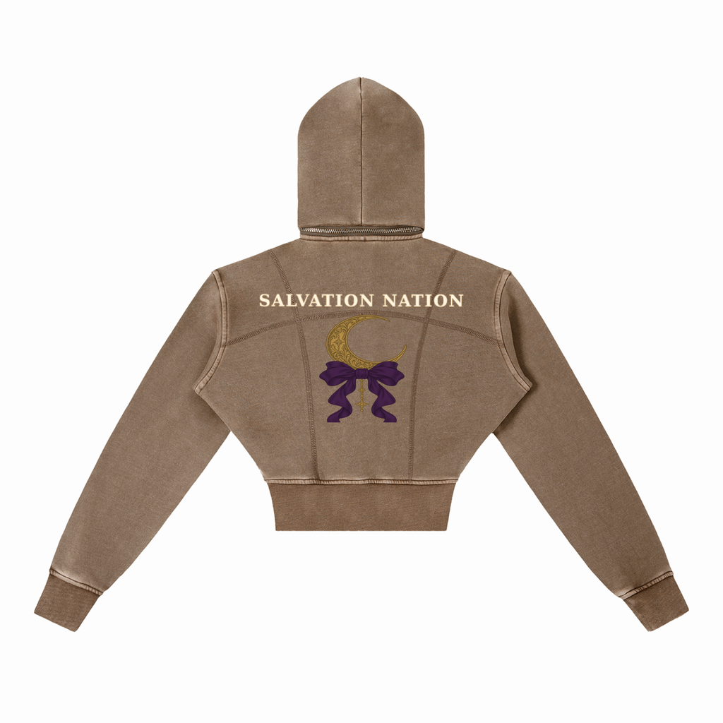 Vintage Washed Cropped Fleece Hoodie