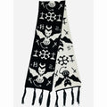Black & White Y2K Harajuku Scarf – Gothic Cat Print with Tassels