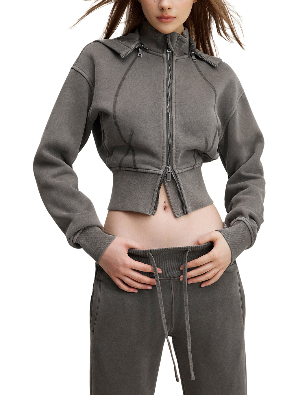 Vintage Washed Cropped Fleece Hoodie