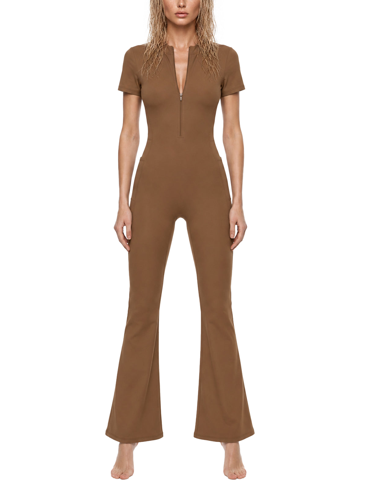 A Little Naughty Never Hurt Anyone Girl Gang Women’s Tight Flared Leg Quarter-Zip Jumpsuit