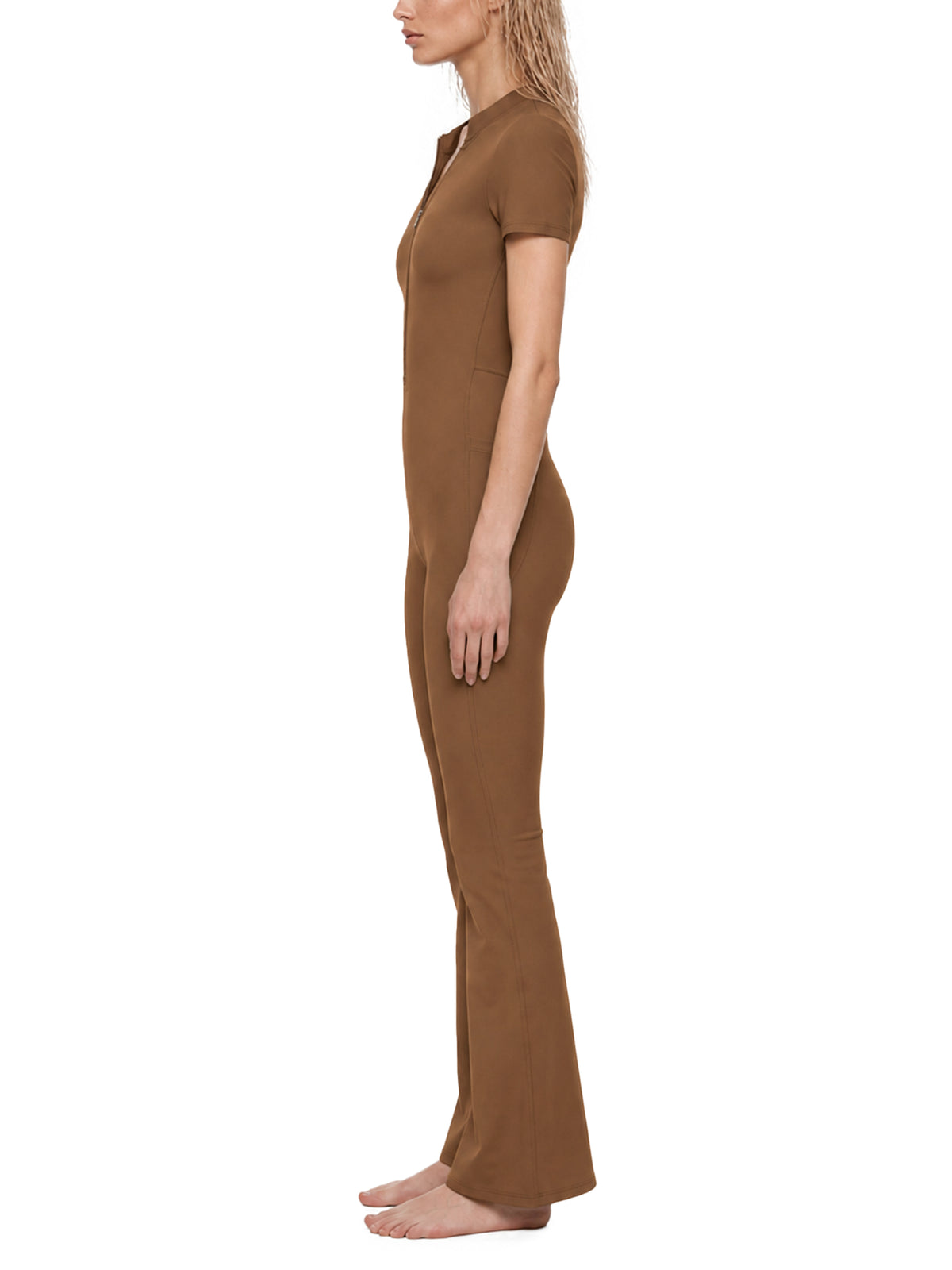 A Little Naughty Never Hurt Anyone Girl Gang Women’s Tight Flared Leg Quarter-Zip Jumpsuit