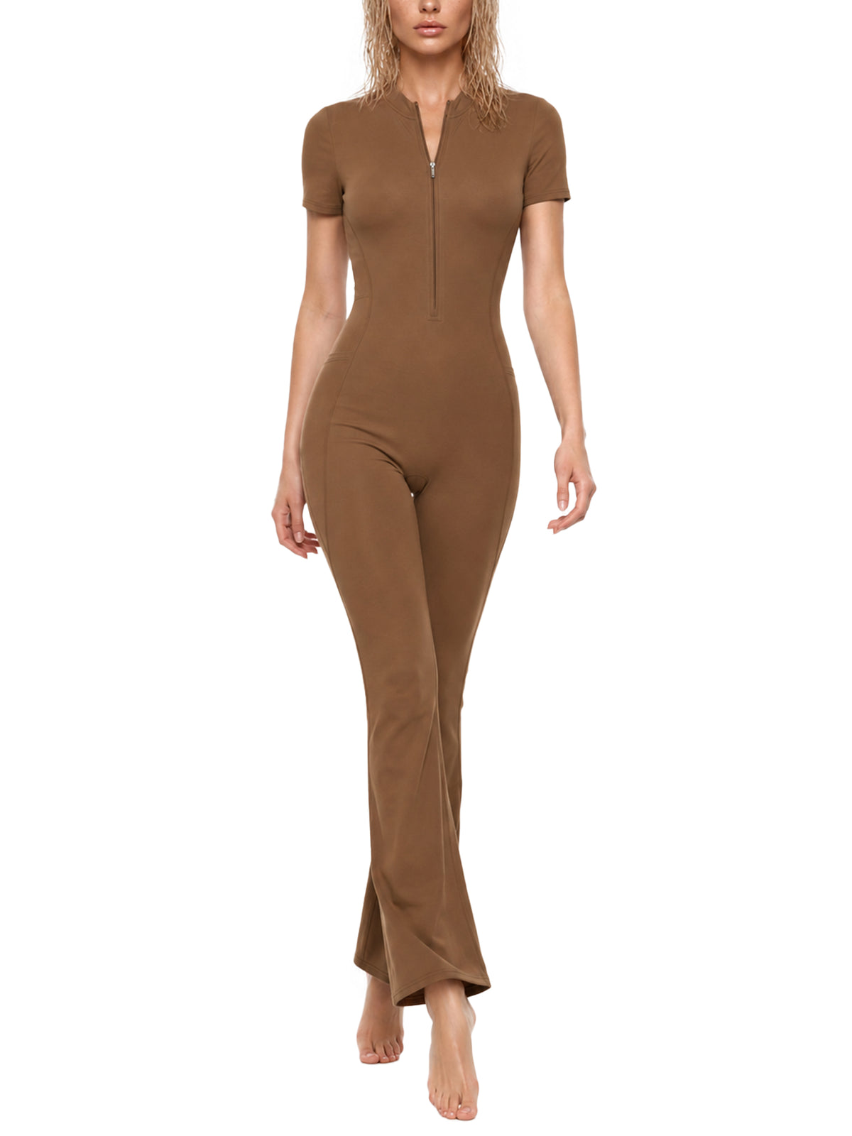 A Little Naughty Never Hurt Anyone Girl Gang Women’s Tight Flared Leg Quarter-Zip Jumpsuit