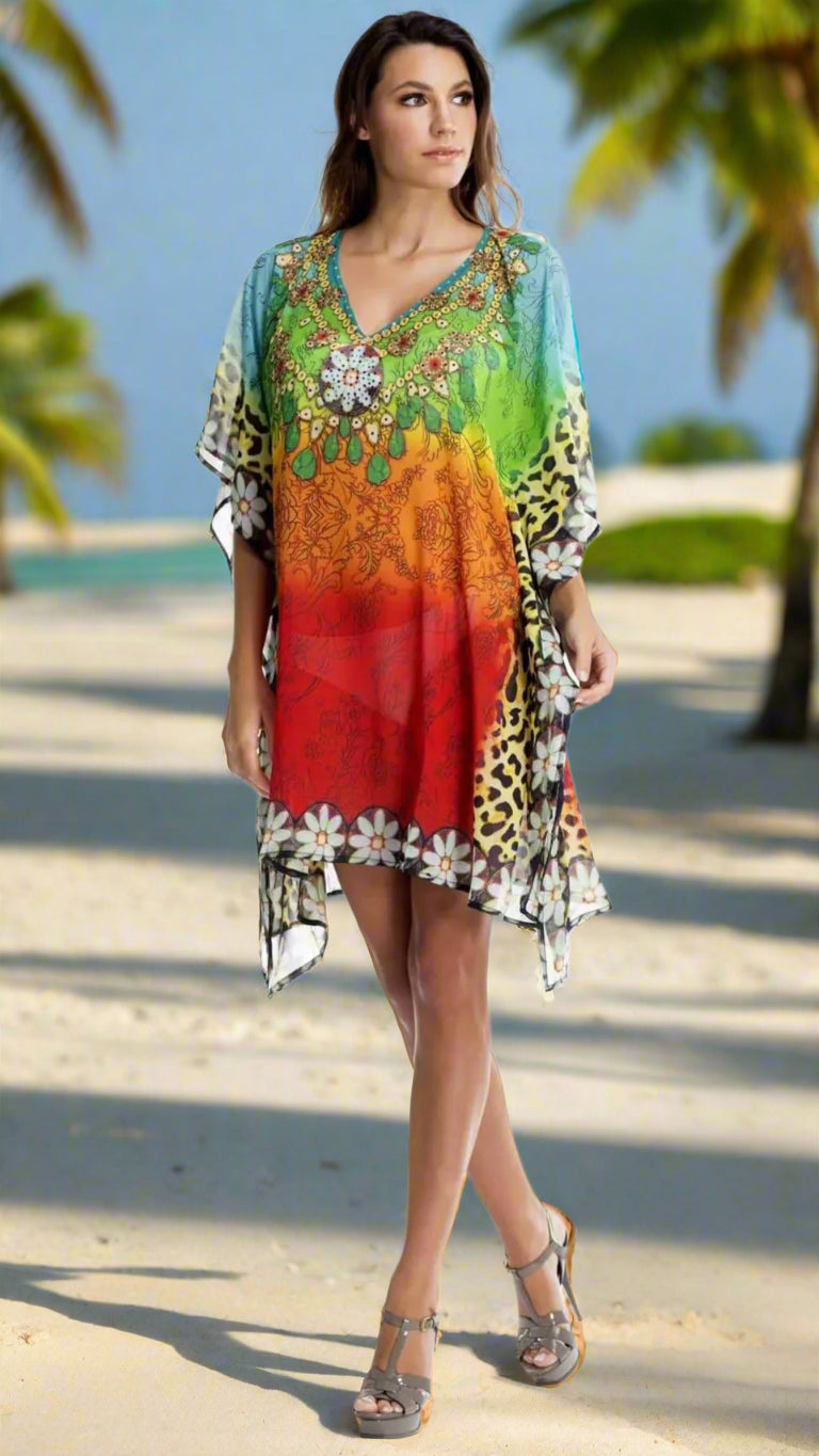Multi Color Sheer Kaftan Cover Up