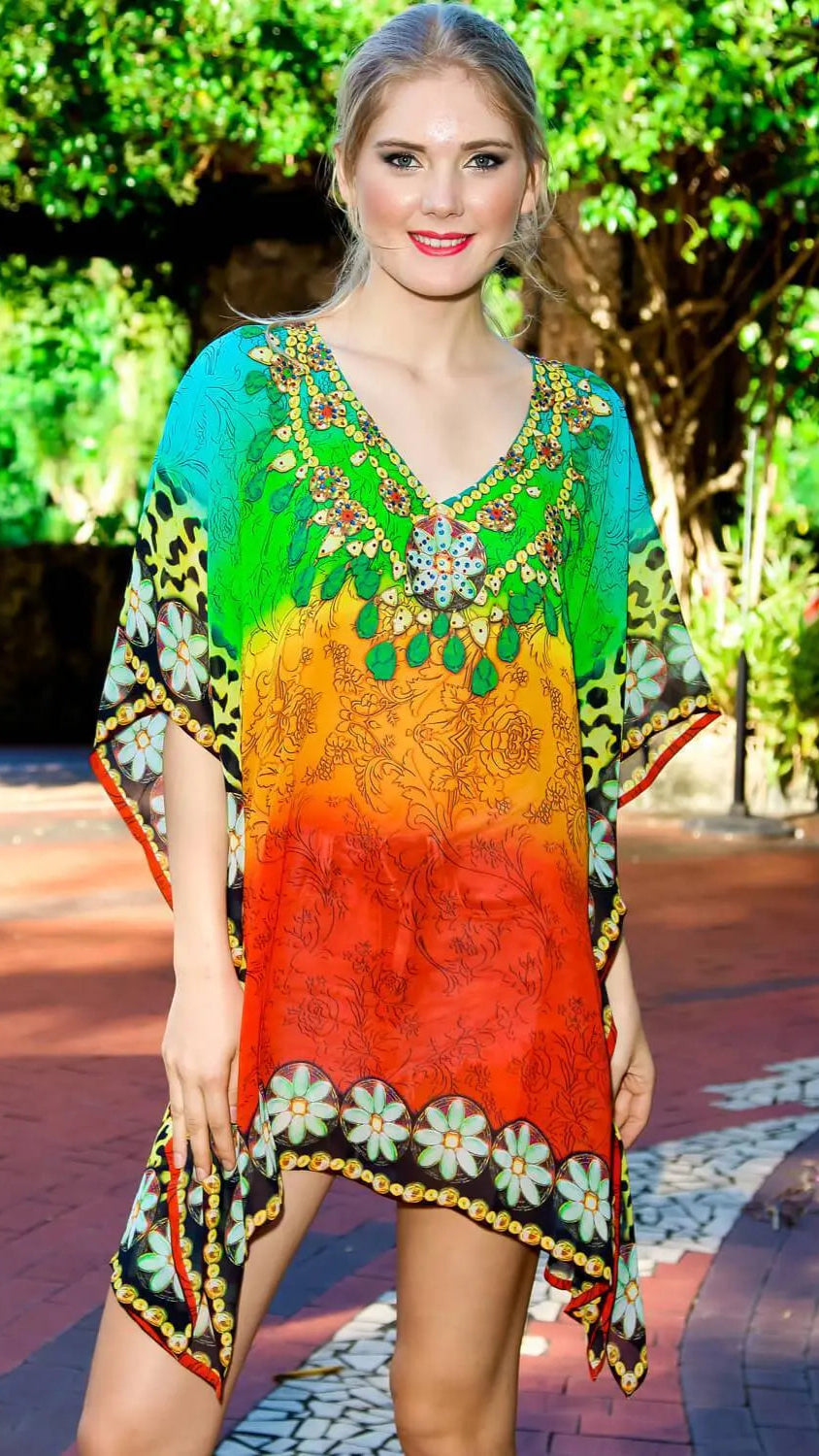 Multi Color Sheer Kaftan Cover Up
