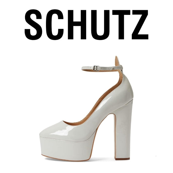 Schutz Renee Pink Faux Leather Square Toe Buckle Ankle Strap Block Heels 8.5