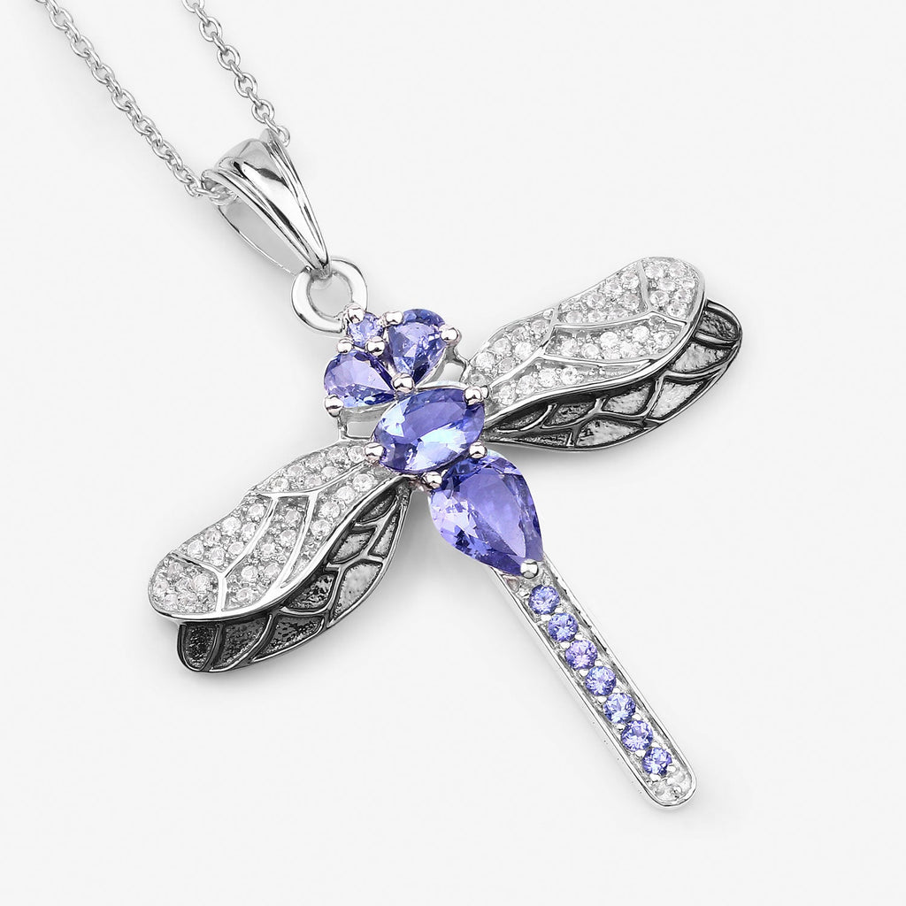 1.99 Carat Genuine Tanzanite and White Zircon .925 Sterling Silver Pendant