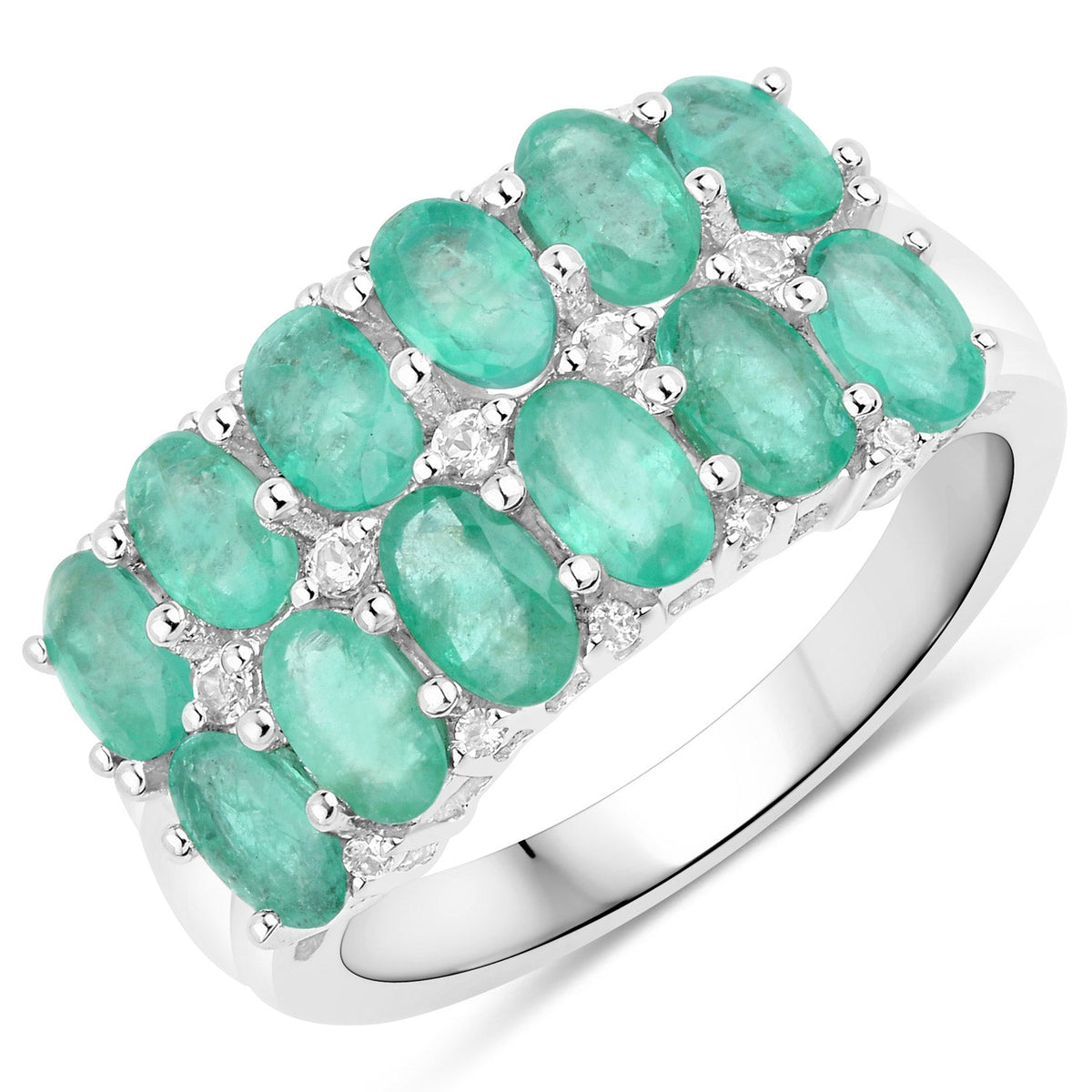 2.56 Carat Genuine Emerald and White Topaz .925 Sterling Silver Ring