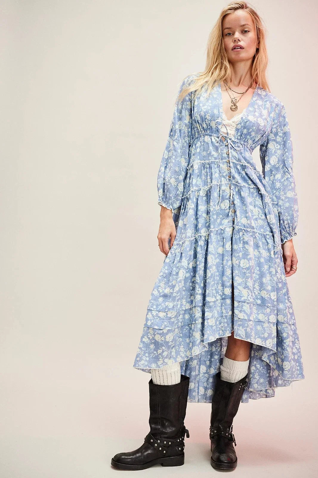 Free People Pappiet MIDI Womens Dress Bluebell Combo, Medium
