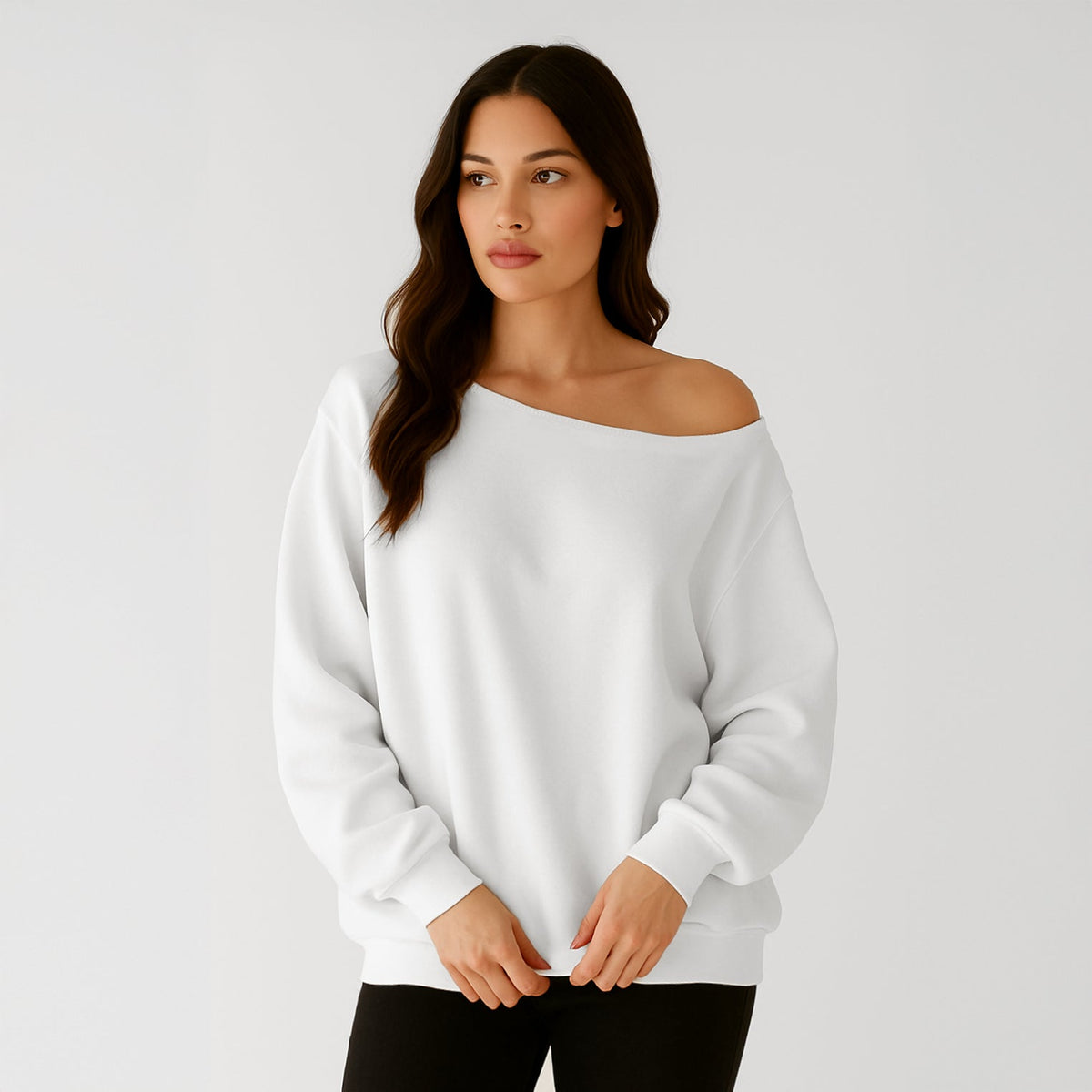 6007 - Women's Fleece Off Shoulder Pullover Sweatshirt