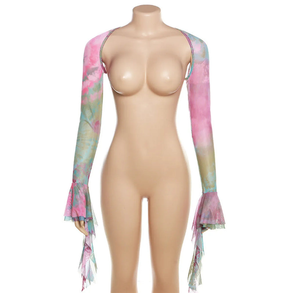 🔮Tie-Dye Fairy Set – Butterfly Crop Top & Wrap Mini Skirt 3 color options displaying PINK & BLACK VERSION🔮