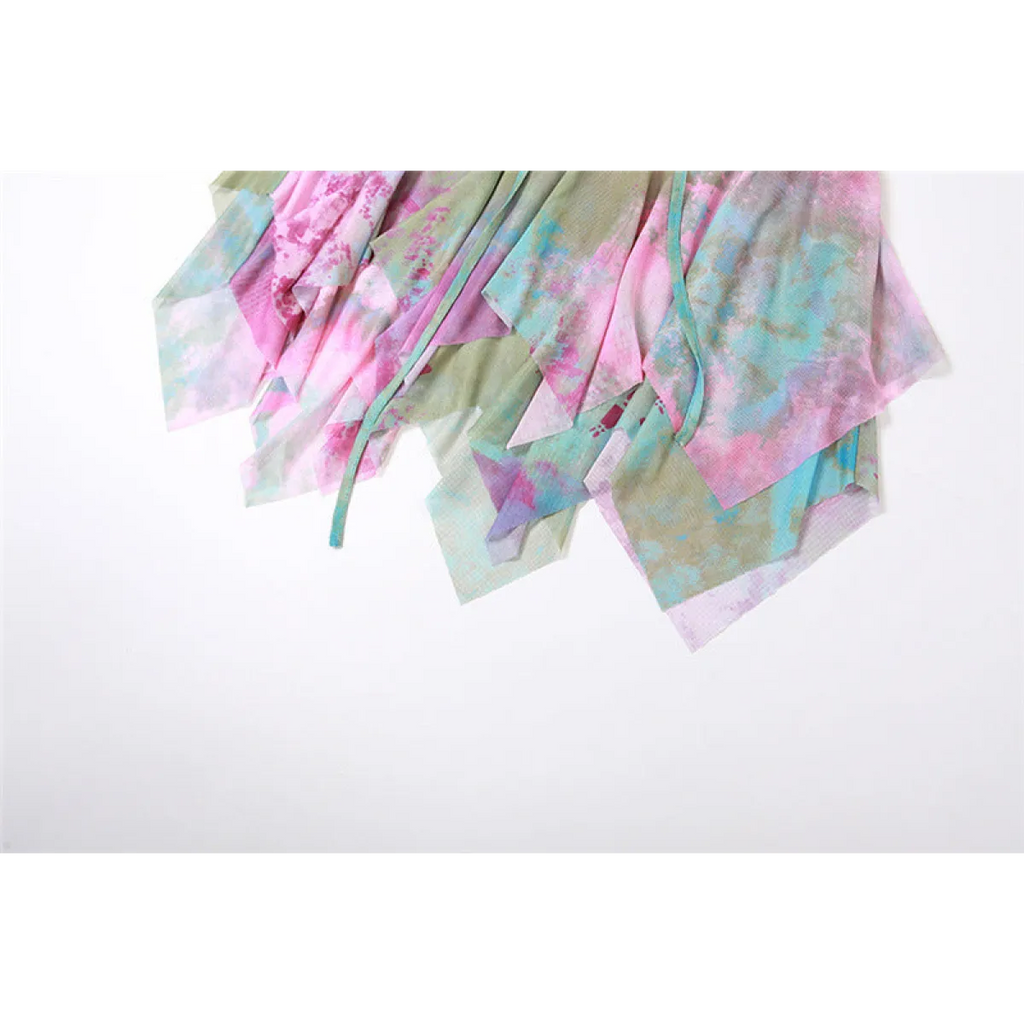 🔮Tie-Dye Fairy Set – Butterfly Crop Top & Wrap Mini Skirt 3 color options displaying PINK & BLACK VERSION🔮