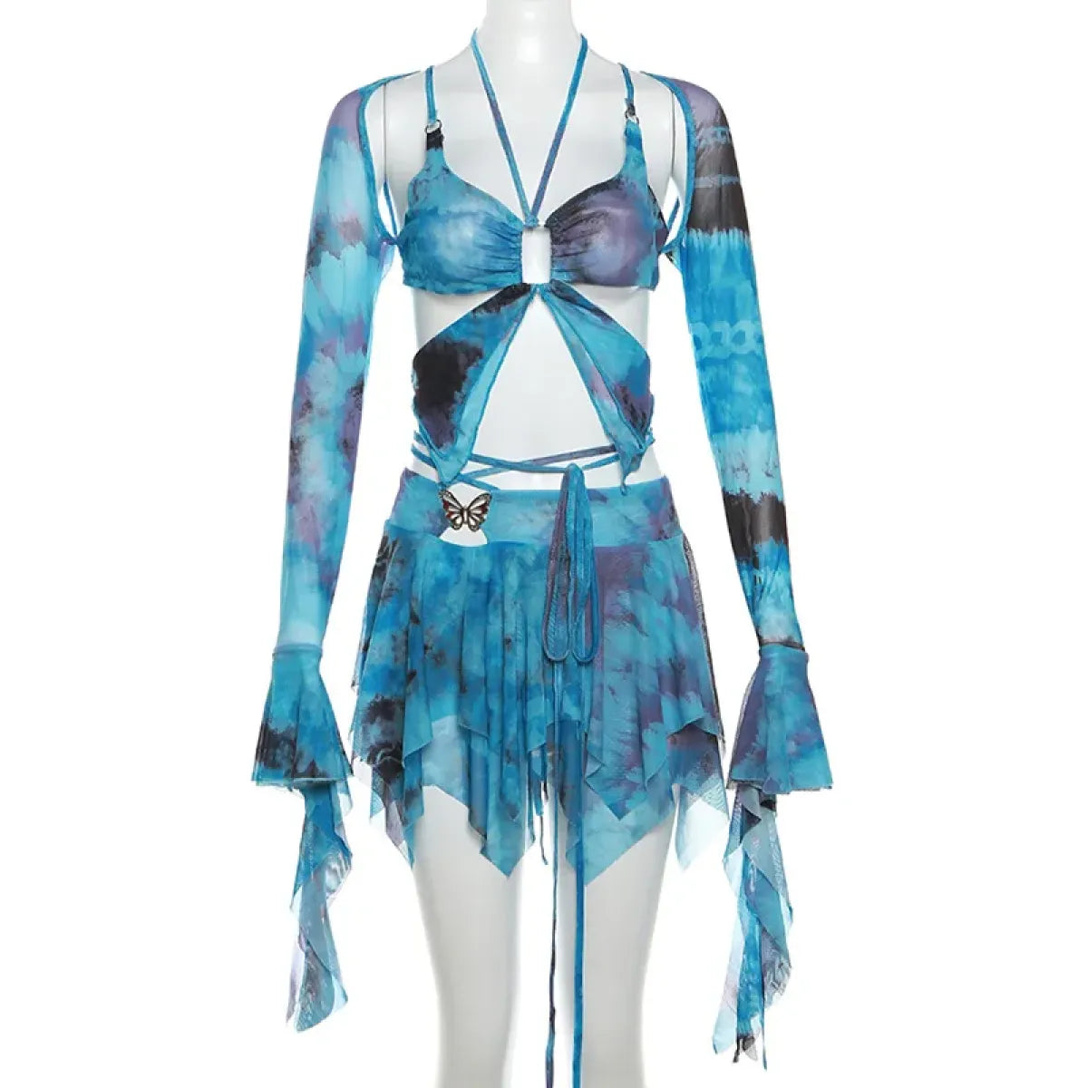 🪩🍾✌️☮️Tie-Dye Fairy Set – Butterfly Crop Top & Wrap Mini Skirt 3 color options PASTEL VARIANT DISPLAYED🪩✌️☮️