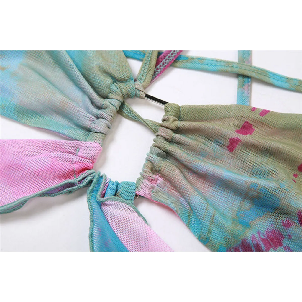 🔮Tie-Dye Fairy Set – Butterfly Crop Top & Wrap Mini Skirt 3 color options displaying PINK & BLACK VERSION🔮