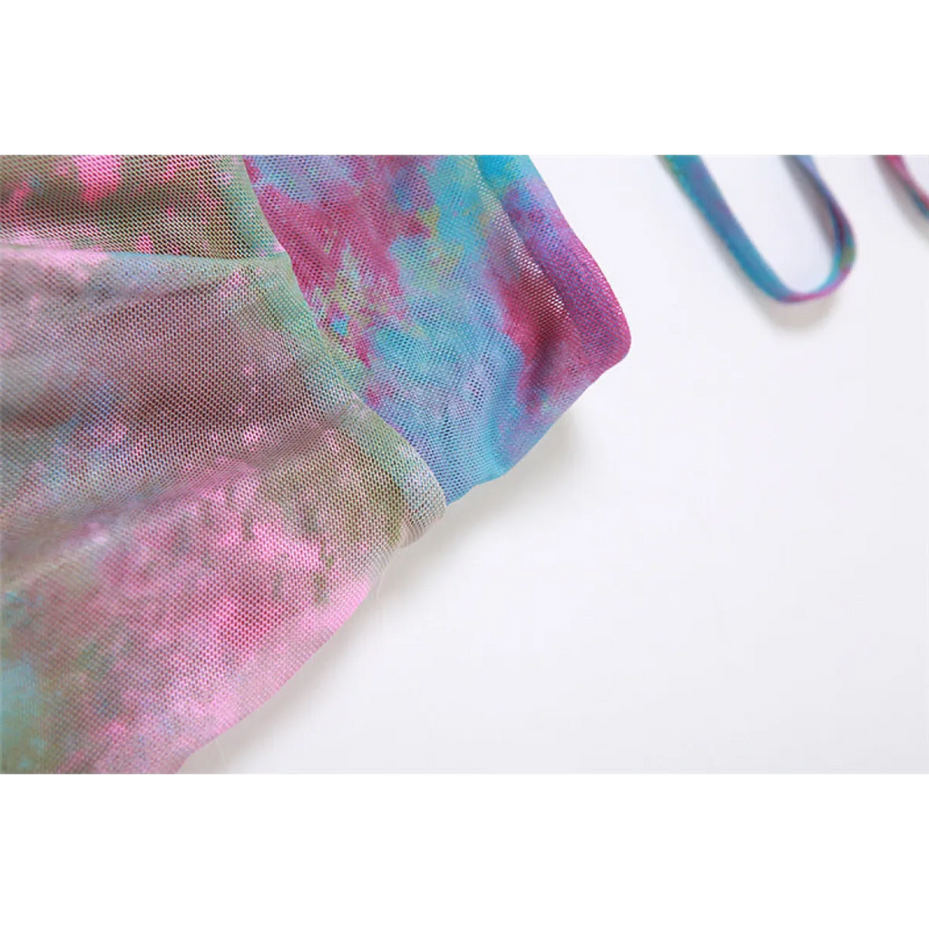 🔮Tie-Dye Fairy Set – Butterfly Crop Top & Wrap Mini Skirt 3 color options displaying PINK & BLACK VERSION🔮